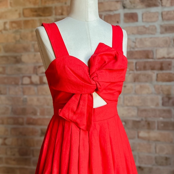 BNWT ASOS Tomato Red Linen Bow Dress - Picture 11 of 12